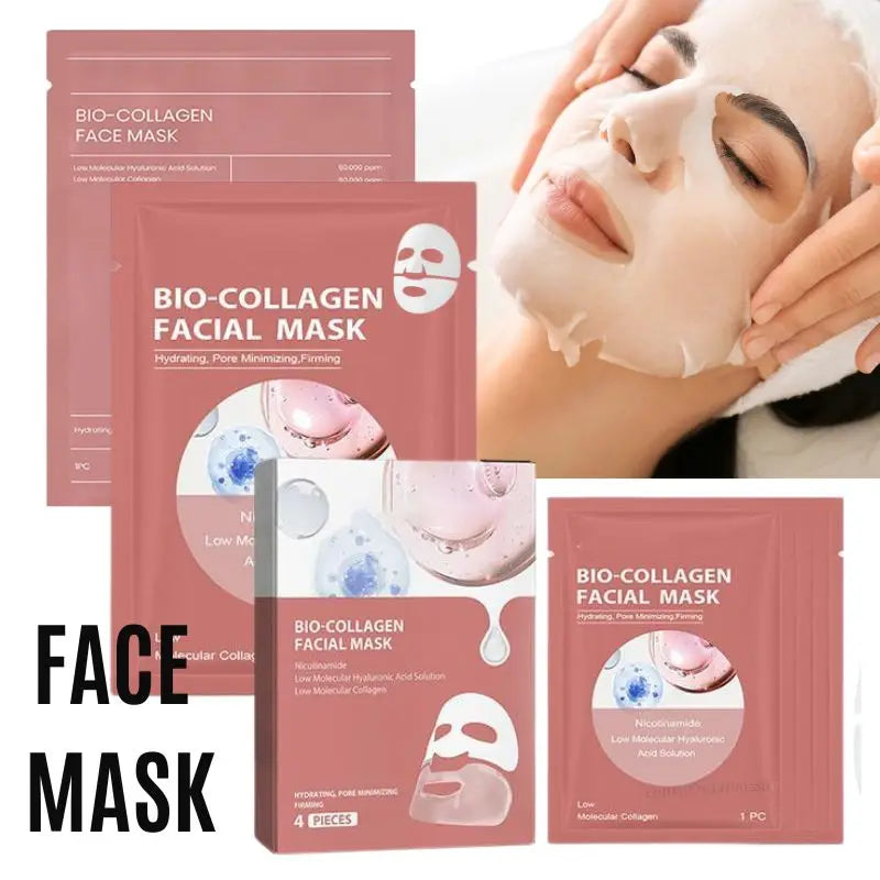 Bio Collagen Facial Mask for Deep Moisturizing & Pore Minimizing 4 Pack