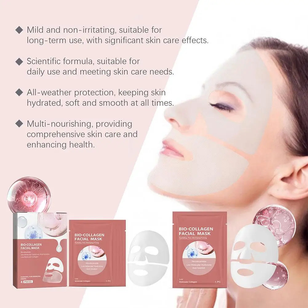 Bio Collagen Facial Mask for Deep Moisturizing & Pore Minimizing 4 Pack